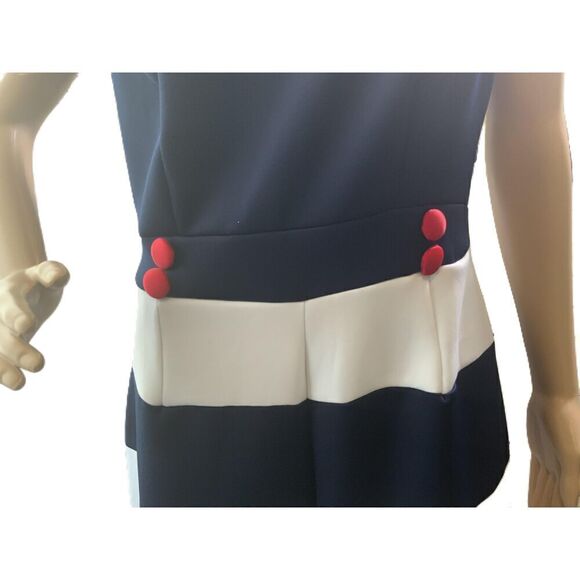 Custom Dark Blue And White Striped Sleeveless Bow Detail Jumpsuit Size M - Picture 4 of 16